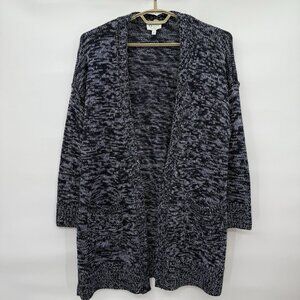 Talbots Oprah Marl Open‎ Cotton Blend Knit Cardigan Large Petite Lagenlook Blue